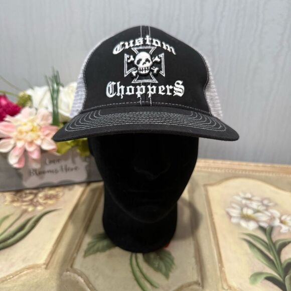 Falcon Custom Choppers Adjustable Mesh Trucker Cap Hat Skull Black Unisex NWOT - Picture 2 of 13